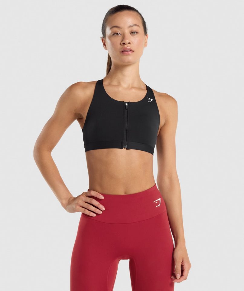 Women\'s Gymshark Zip Up Sports Bra Black | CA 60NDA5